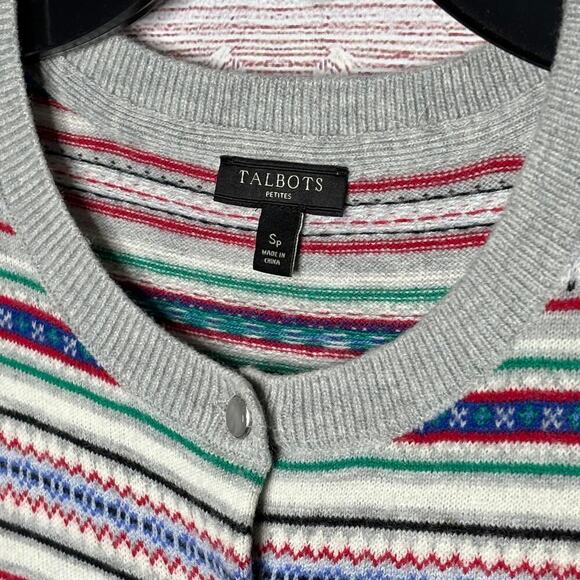 Talbots Fair Isle Lambswool Blend Striped Button Up Cardigan Size Small Petite - Picture 6 of 9
